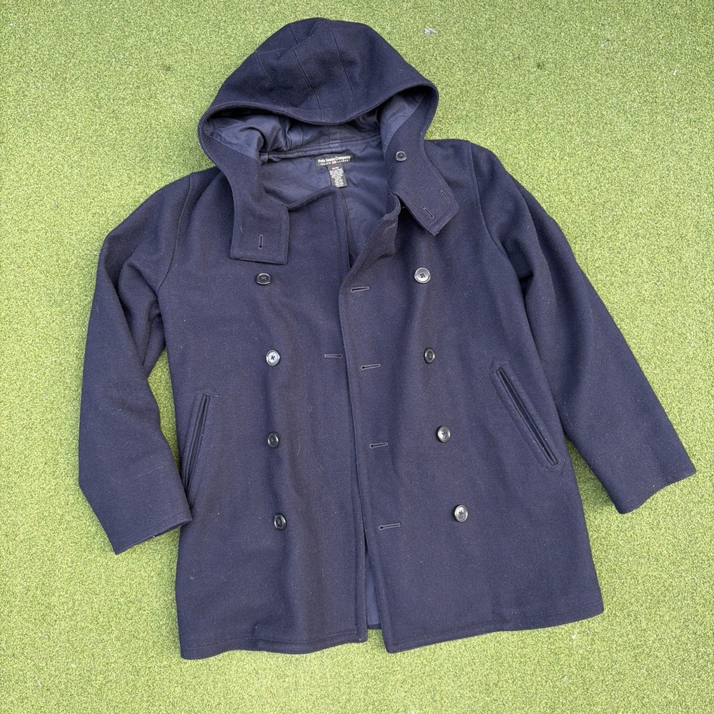 Polo Jeans Co. Ralph Lauren Wool Peacoat Womens M Navy Double Breast Hooded VTG
